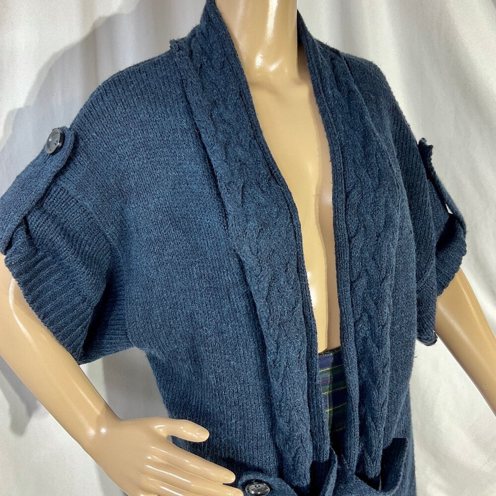 MICHAEL Michael Kors Sz Med Open Front Cardigan Dark Blue Wool Blend Womens